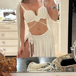 Handmade crockett top. Tulum style. White color. Custommade. With skirt